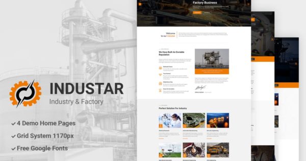 工业生产大型工厂官网设计PSD模板 Industar – Industry &amp; Factory PSD Template