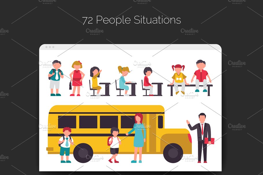 学校高校教育场景扁平化插画素材 School Flat Collection插图(4)