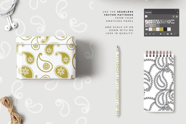 现代佩斯利涡纹旋花呢无缝图案纹理 Modern Paisley Seamless Patterns插图(2)