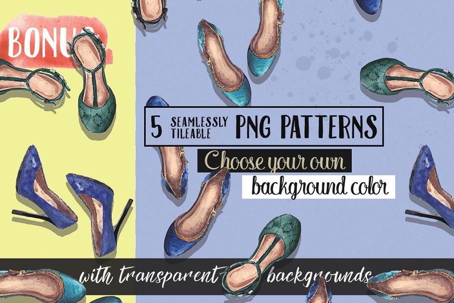 20双手绘高跟鞋水彩插画 20 Pairs of Summer Shoes插图(3)