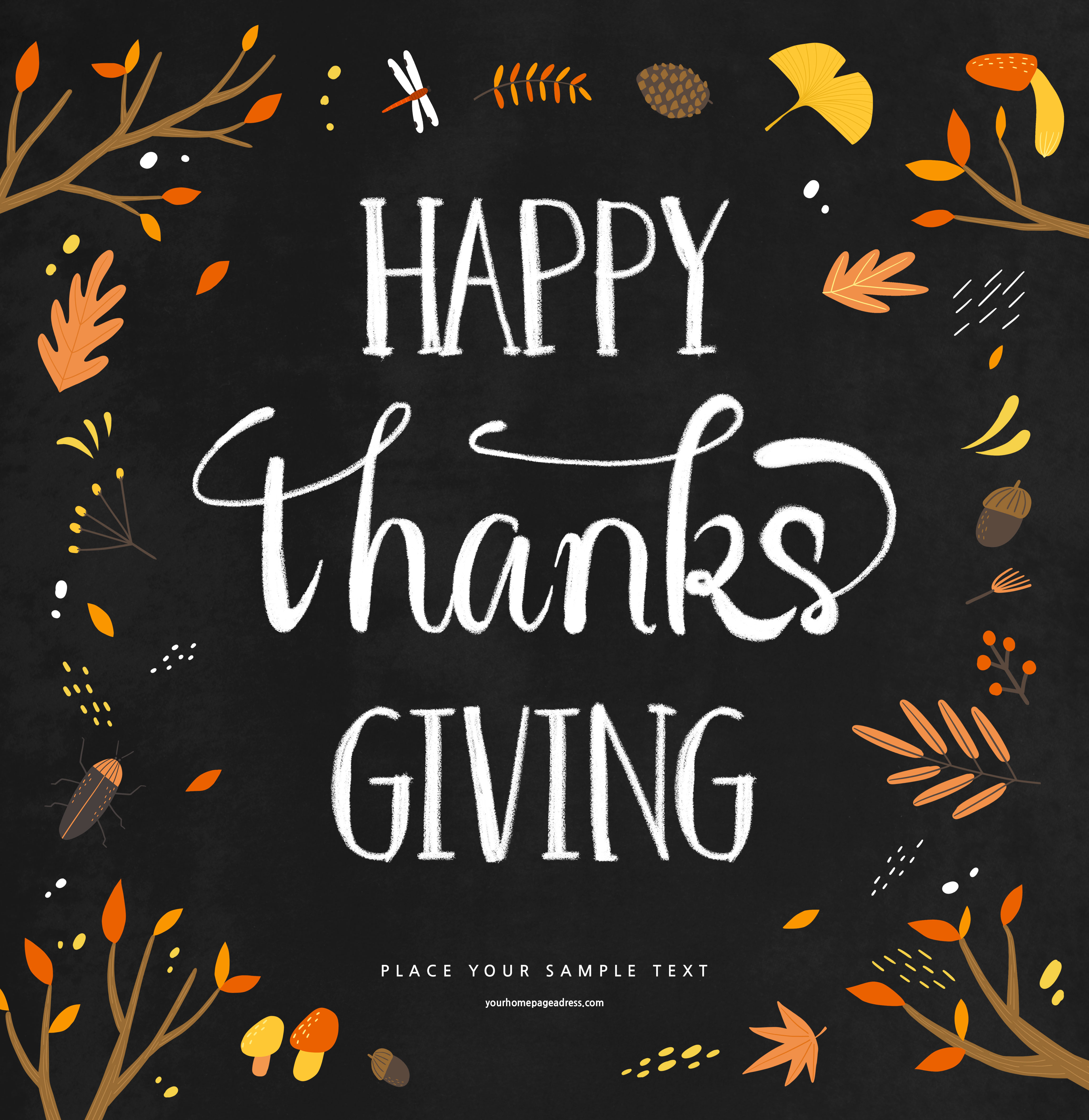 秋季枝叶元素图案感恩节活动海报模板[PSD]插图