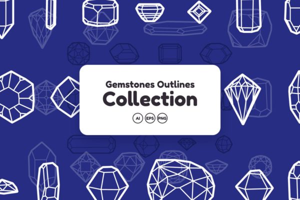 50+宝石钻石轮廓线几何图形矢量背景图素材 Gemstones Outlines Collection