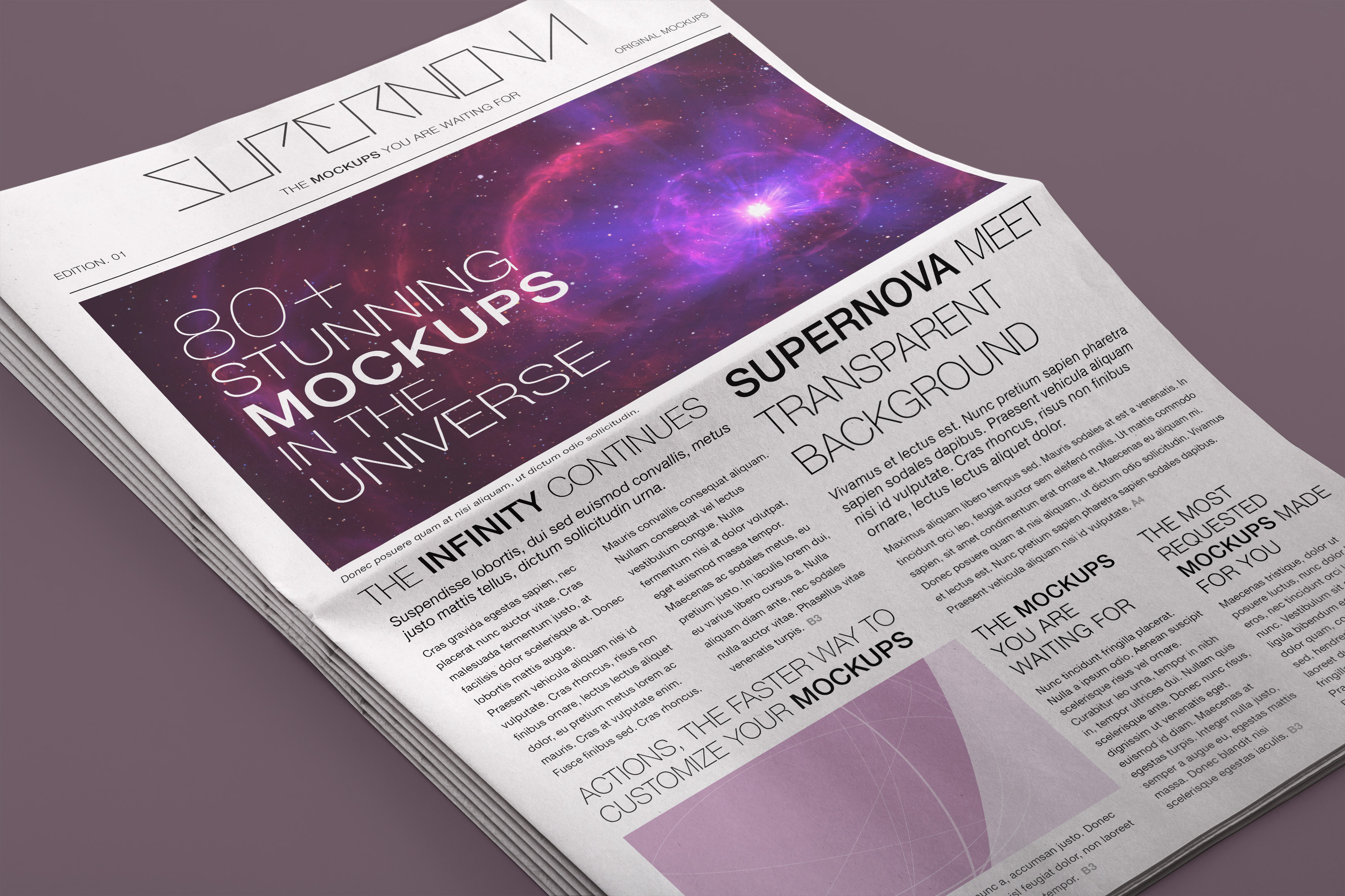 报纸排版印刷平铺效果图PSD样机03 Newspaper PSD Mockup 03插图(2)