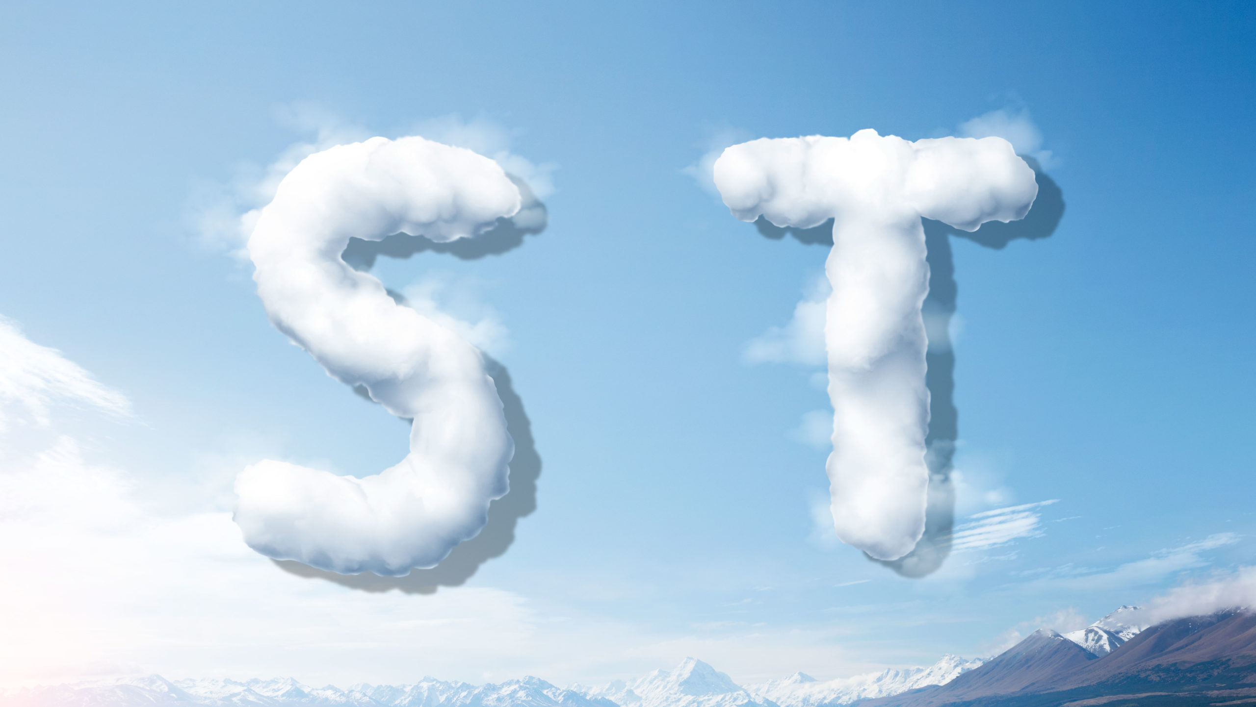 字母“ST”蓝天背景白云英文艺术字体素材库精选PSD素材插图