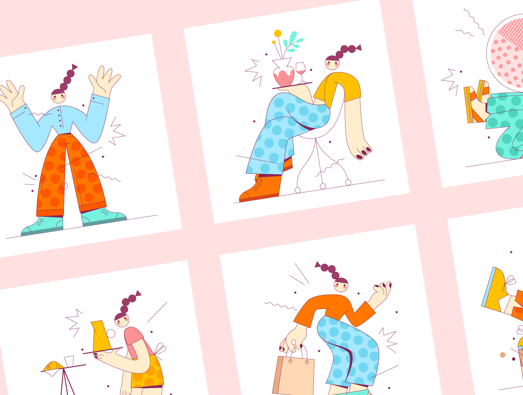 素材库下午茶：10个明亮多彩有趣的人物插画V2插图(2)