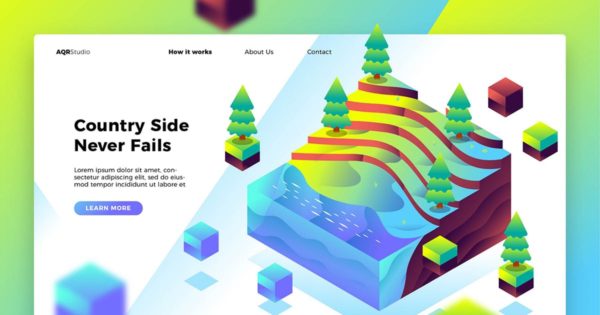 农村梯田概念插画网站Banner&amp;着陆页设计模板 Countryside – Banner &amp; Landing Page