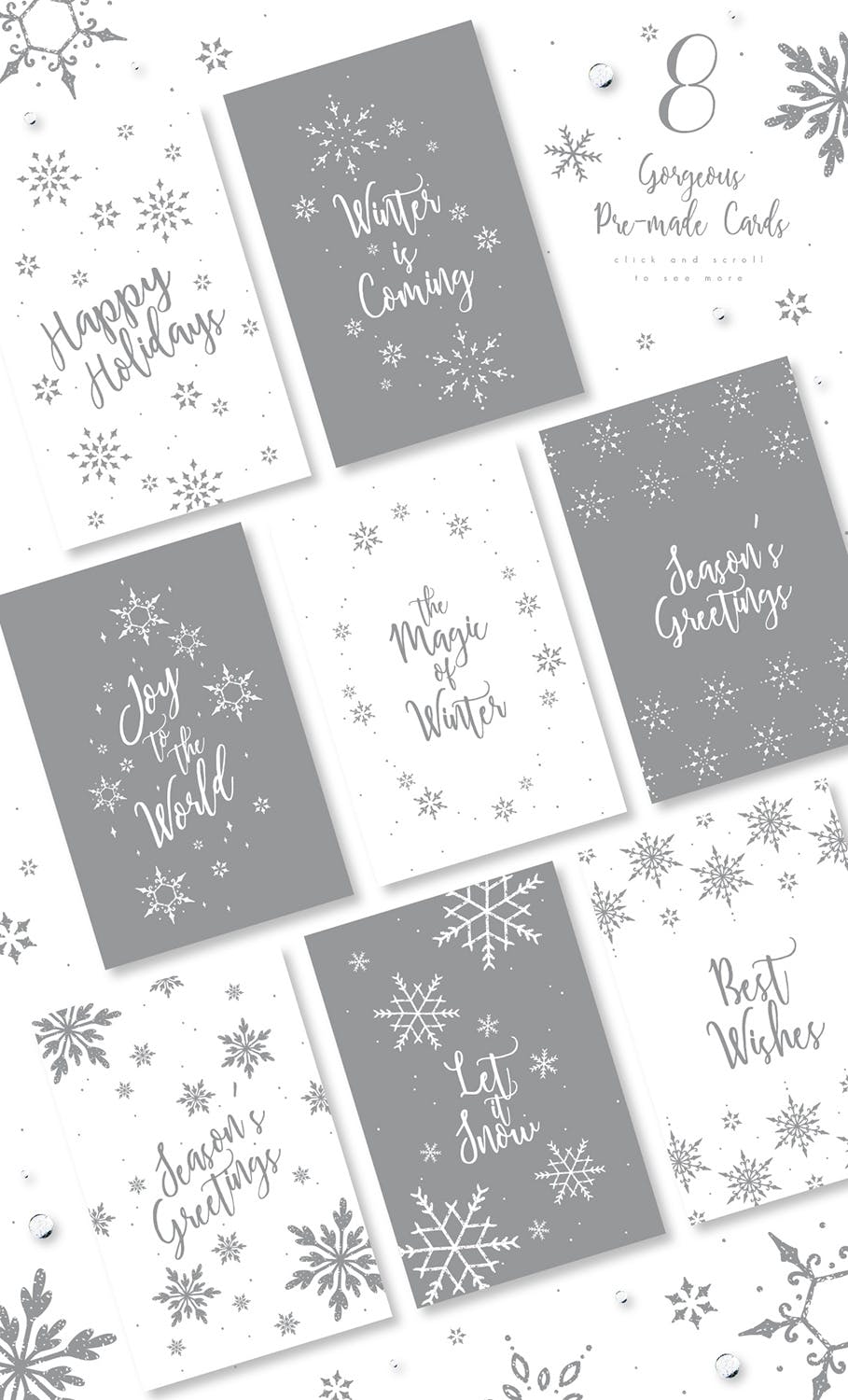 雪花之吻冬季主题手绘图案背景素材 UPDATED+ Snowflakes Winter Kisses插图(4)