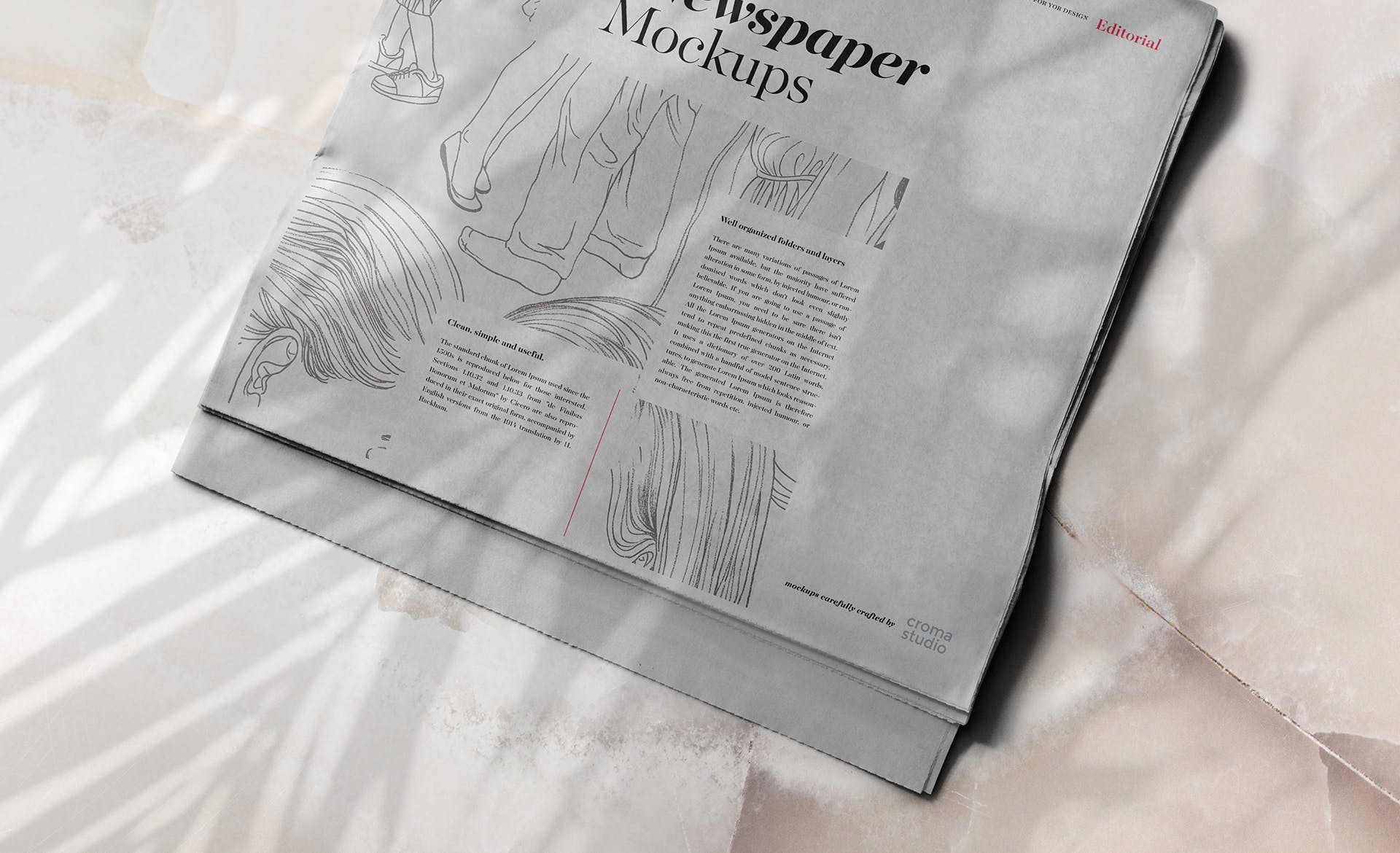 新闻报纸排版印刷局部效果图样机 Newspaper Mockups插图(3)