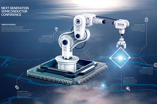 半导体芯片和机械手臂人工智能科技海报设计模板