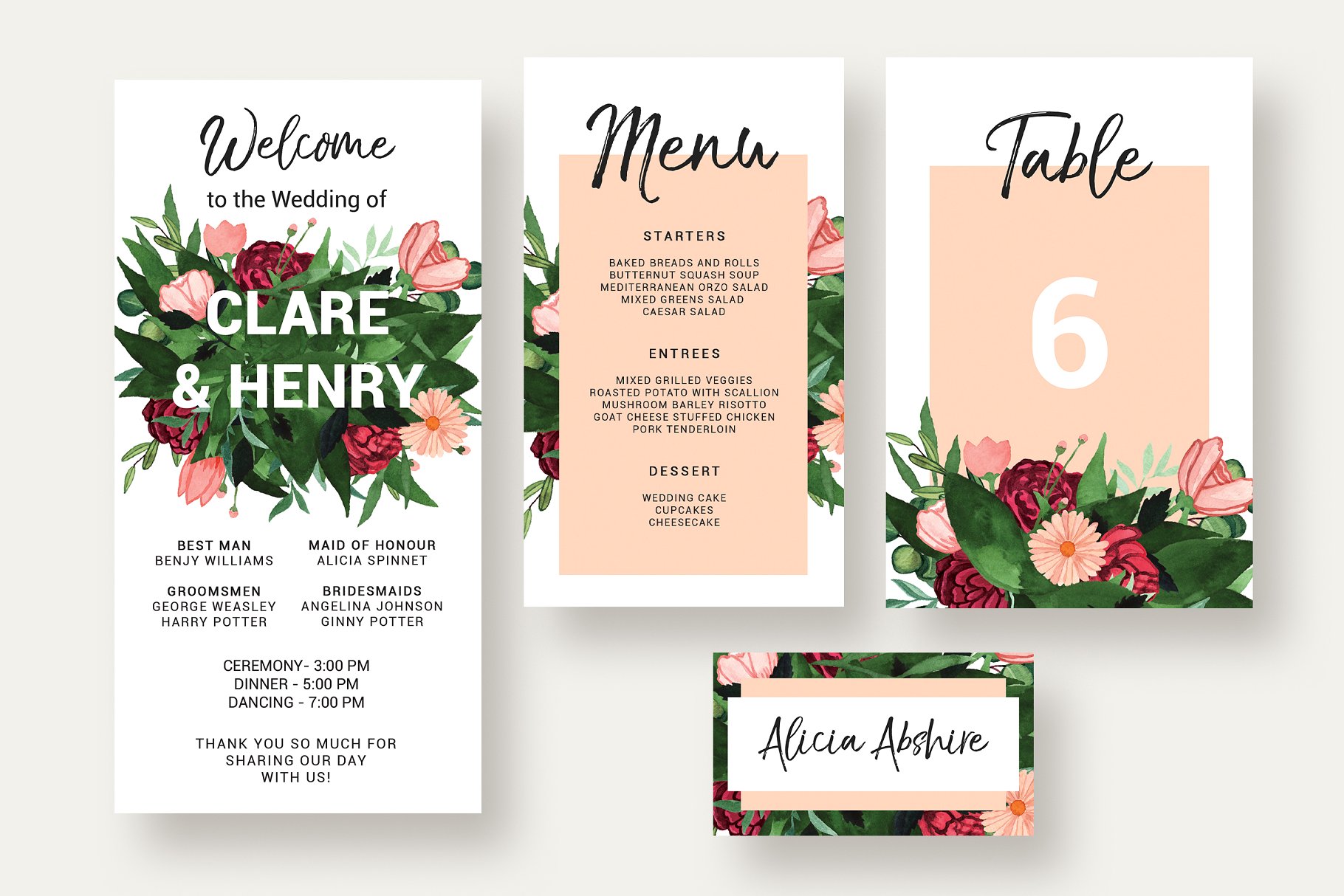 花卉装饰婚礼邀请函设计套件 Flower Burst Wedding Suite插图(3)