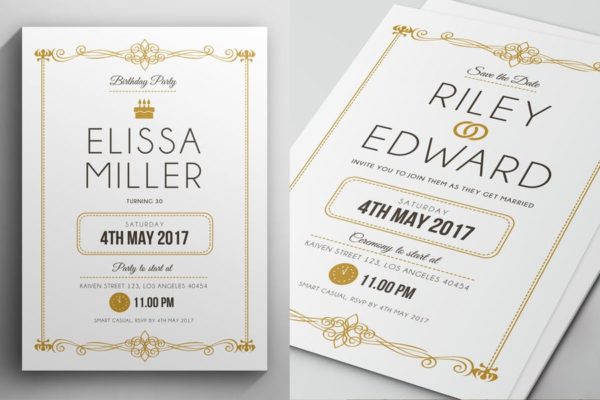 简约文字排版风格婚礼婚宴邀请函设计模板 Simple Elegant Invitation