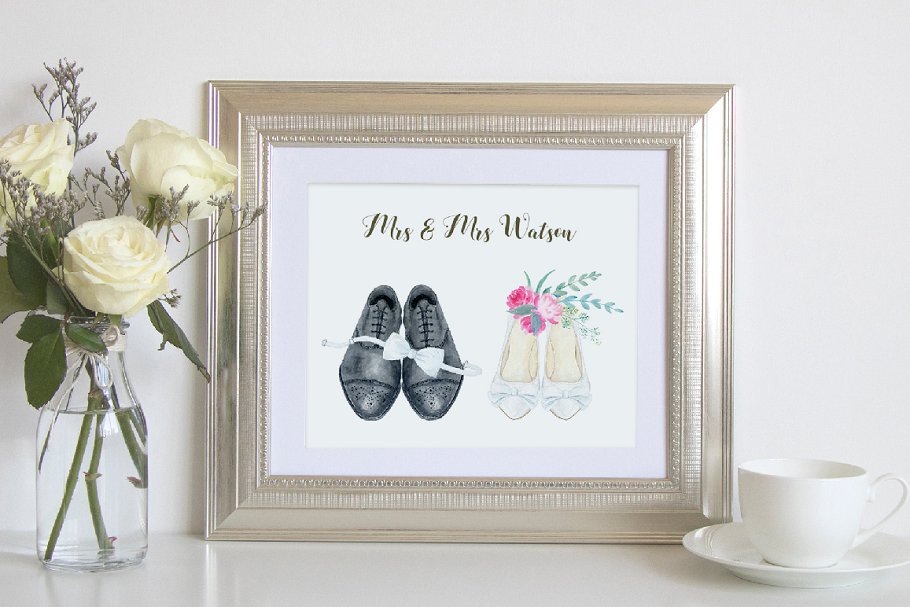 手工绘制水彩鞋婚礼元素合集 Watercolor wedding shoes clipart插图(6)