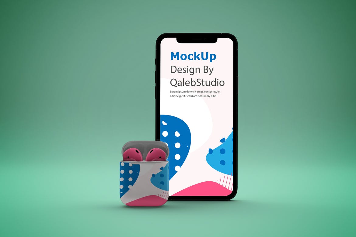 创意设计风格iPhone 11 & AirPods样机模板 iPhone 11 & AirPods Mockup插图(1)