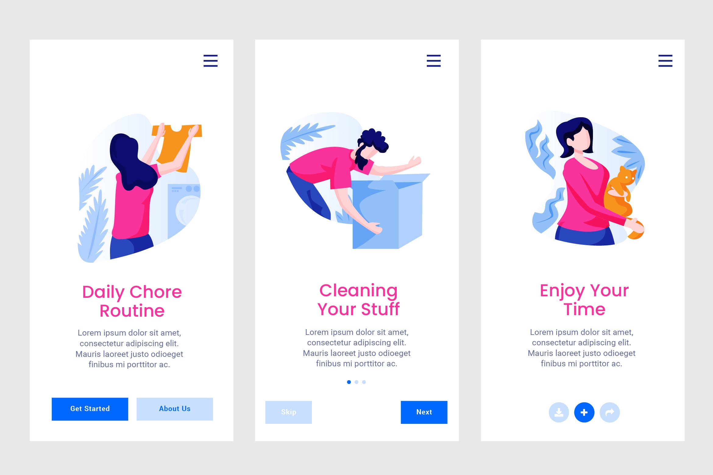 日程安排人物插画APP引导页启动页设计模板 Daily Schedule Apps Onboarding Screen PSD and AI插图