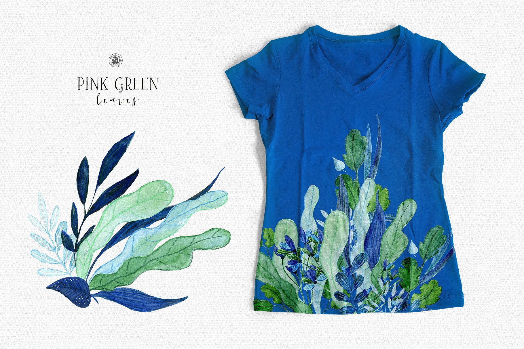 水彩手绘粉绿色叶子插画合集 Pink Green Leaves插图(6)