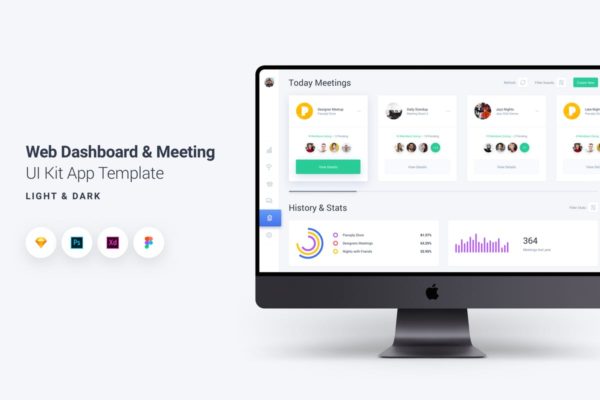 Web网站网络会议平台管理后台设计UI套件 Web Dashboard &amp; Meeting UI Kit App Template 8