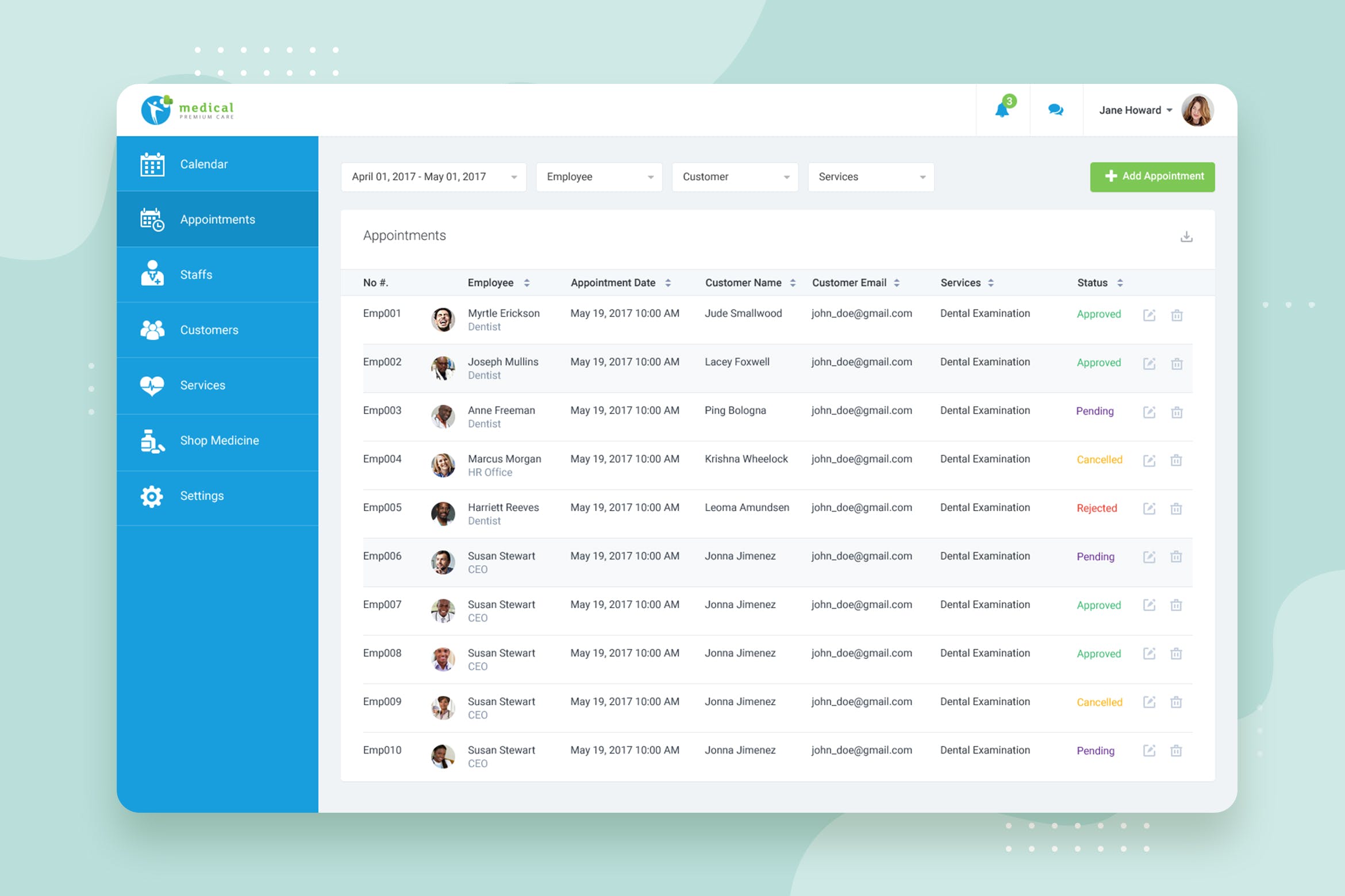 互联网+医院CRM系统后台医生预约管理界面UI设计PSD模板 CRM Booking Appointment Web-based UI design插图