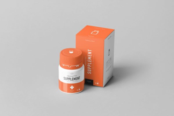 药物保健品罐子&amp;盒子样机模板10 Supplement Jar &amp; Box Mock-Up 10