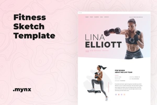 私教&amp;健身俱乐部网站设计Sketch模板 Personal Trainer &amp; Fitness Sketch Template – Mynx