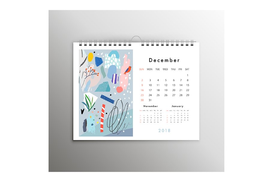 彩色涂鸦印象派日历年历模板 2018 CALENDARS set插图(9)