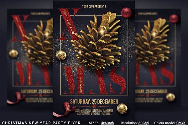 圣诞节&amp;新年派对宣传海报模板 Christmas New Year Party Flyer [psd]