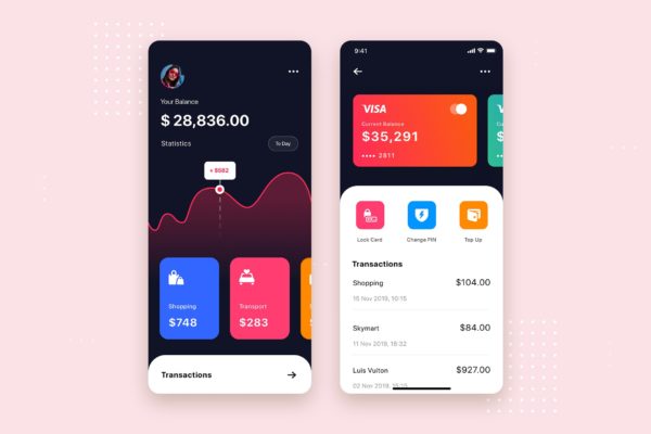 网上银行APP应用用户界面UI设计模板 Bank App UI Kit Template