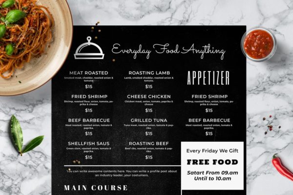 黑板画风格西餐厅素材库精选菜单模板v19 Blackboard Food Menu. 19