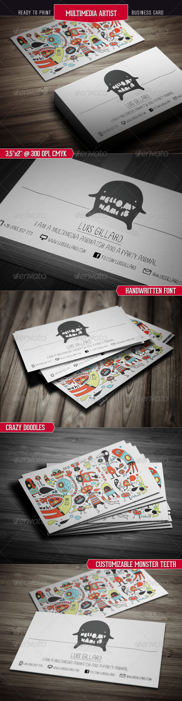 时尚个性的多媒体艺术家名片设计模板插图