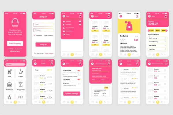 网上购物APP应用开发设计UI套件 Shopping Mobile App UI Kit