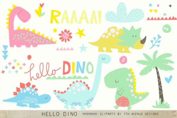 卡通恐龙剪贴画 Hello Dino Cliparts