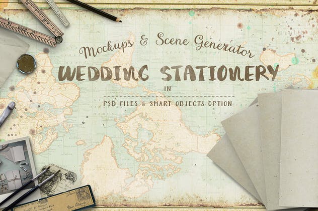 色彩斑斓古朴婚礼巨无霸场景样机模板 Wedding Stationery Hero Image插图(9)