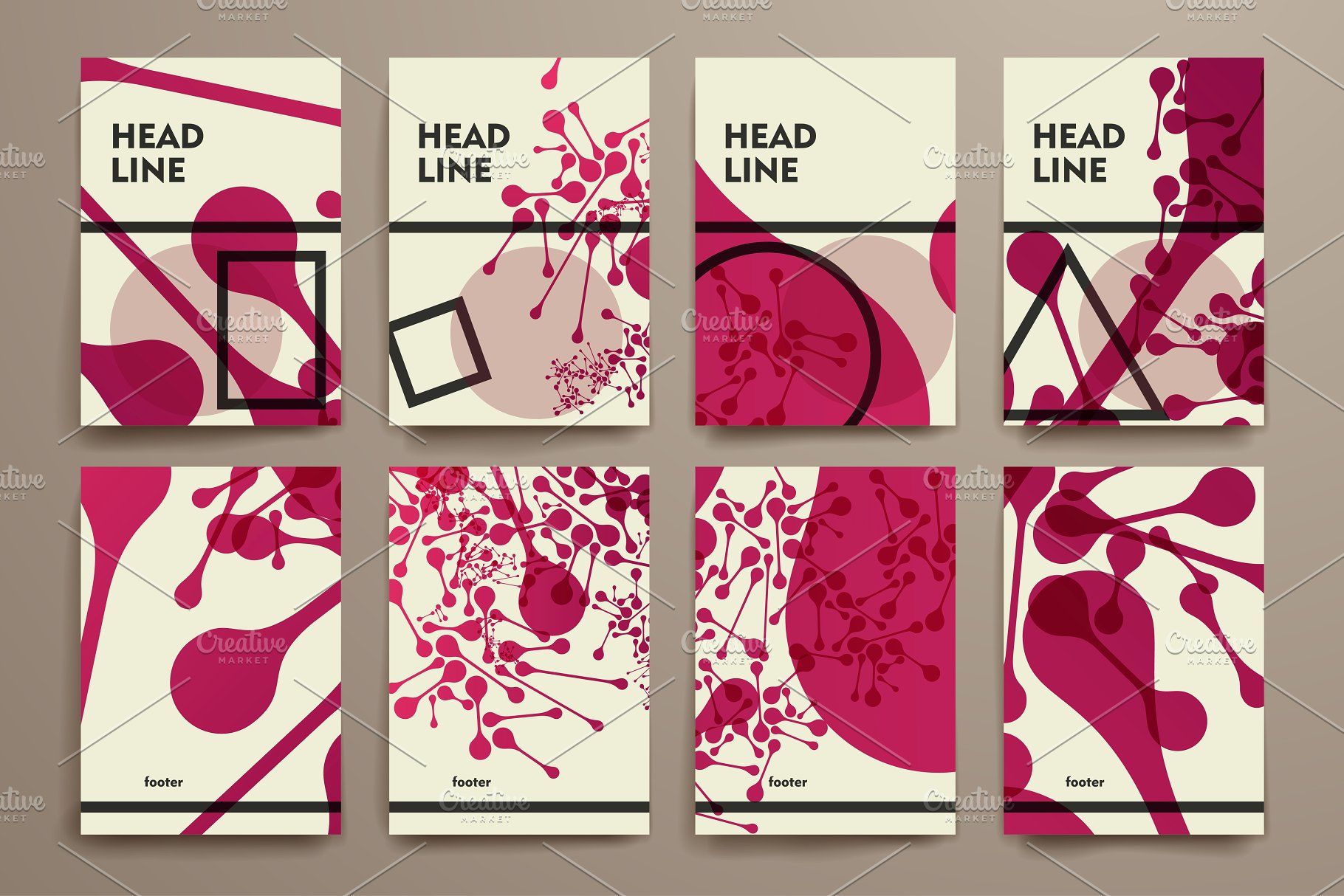 红色抽象图案小册子画册模板 Set of Beautiful Brochures插图(2)