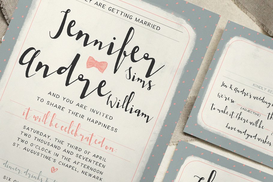 甜蜜圆点婚礼设计物料模板 Sweet Polka Dots Wedding Suite插图