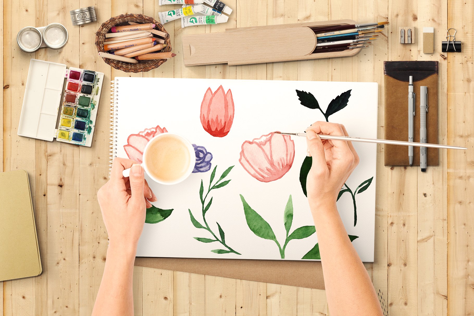 手绘水彩花卉装饰婚礼邀请函设计模板 Floral Watercolor Wedding Suite插图(5)