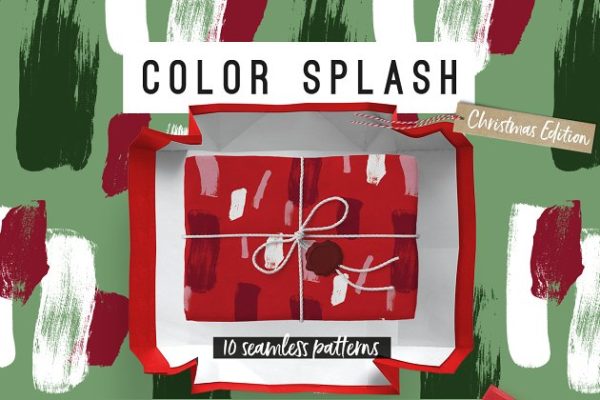 多彩颜料飞溅圣诞节主题风格纹理 Color Splash Patterns – Xmas Edition