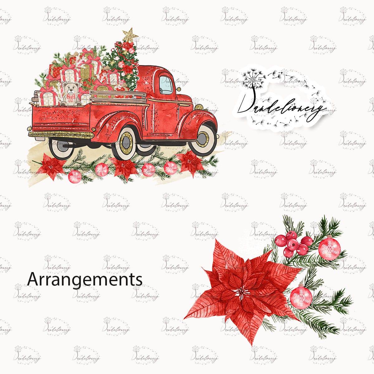 圣诞节礼品卡车矢量手绘设计素材 Christmas Car design插图(2)