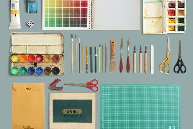 手绘设计师随身工具场景样机 ArtBox – Artistic Mockup Kit插图(3)