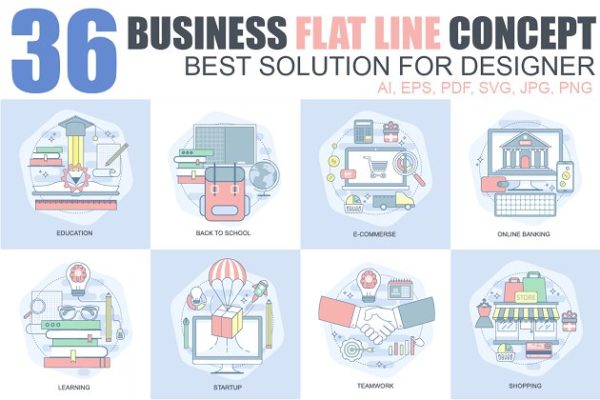 36款扁平设计风格线条概念插画 Flat Line Concepts