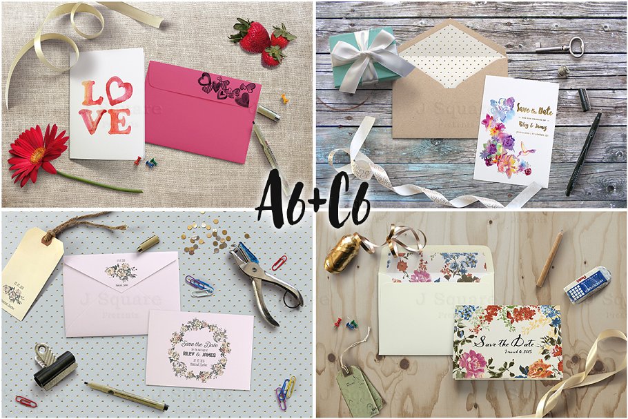 浪漫主义A5A6规格贺卡样机 A5 A6 CartSet Mockup + Romantic Prop插图(1)