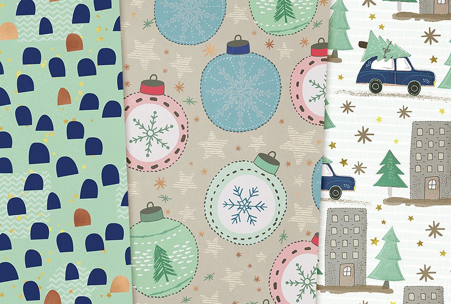 手绘节日元素图案纹理集 Hand drawn seamless holiday papers插图(2)