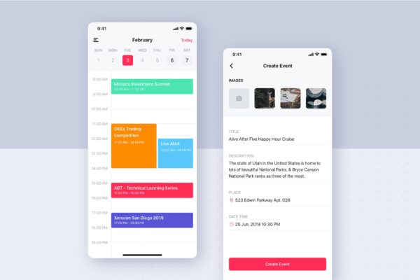 社交APP日程管理界面设计模板 Social mobile app UI template