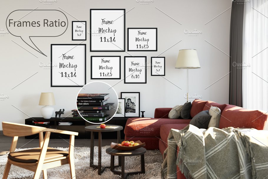 居家室内相框画框&墙纸设计样机模板 Interior Frame & Wall Mockup 02插图(2)