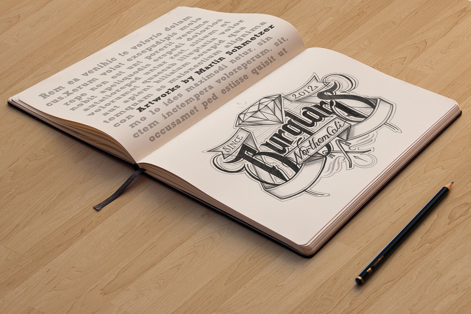 素描本内页设计/艺术作品展示透视图样机素材库精选 Sketchbook Mockup Perspective View插图(2)