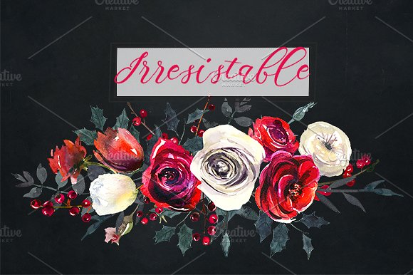 红色玫瑰花水彩剪贴画 Red Roses Watercolor Clipart Set插图(10)