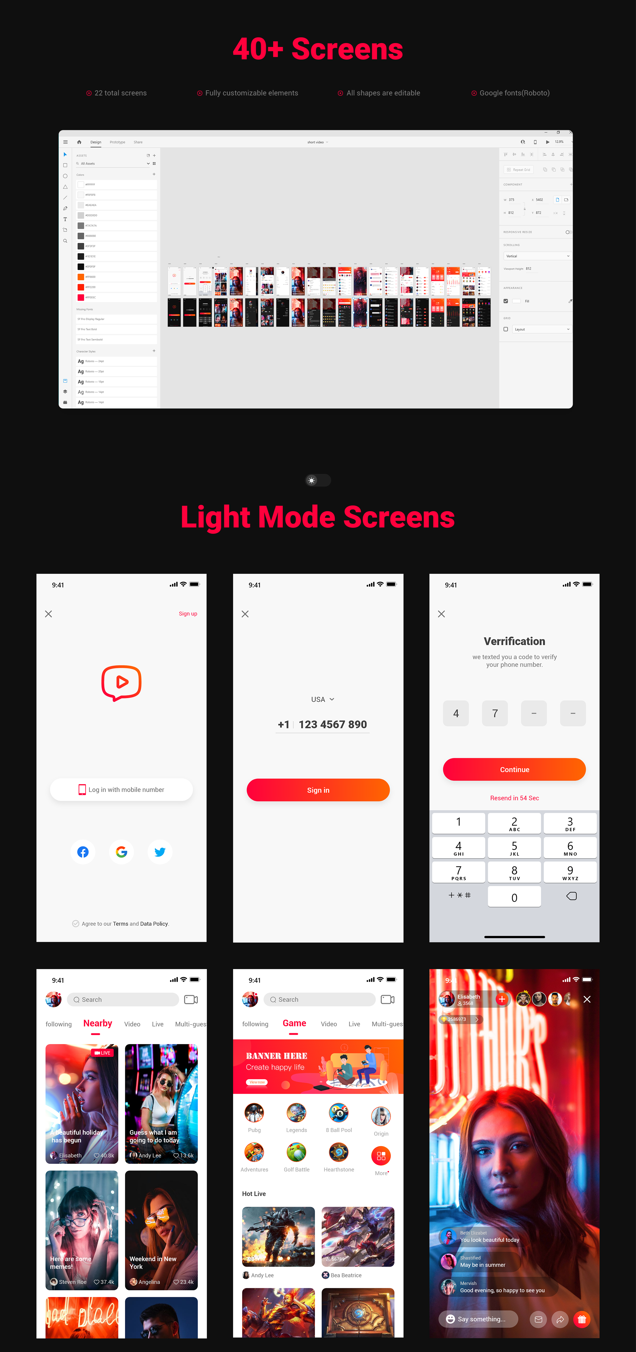 素材库下午茶:视频直播流媒体社区APP应用设计XD模板插图(1)