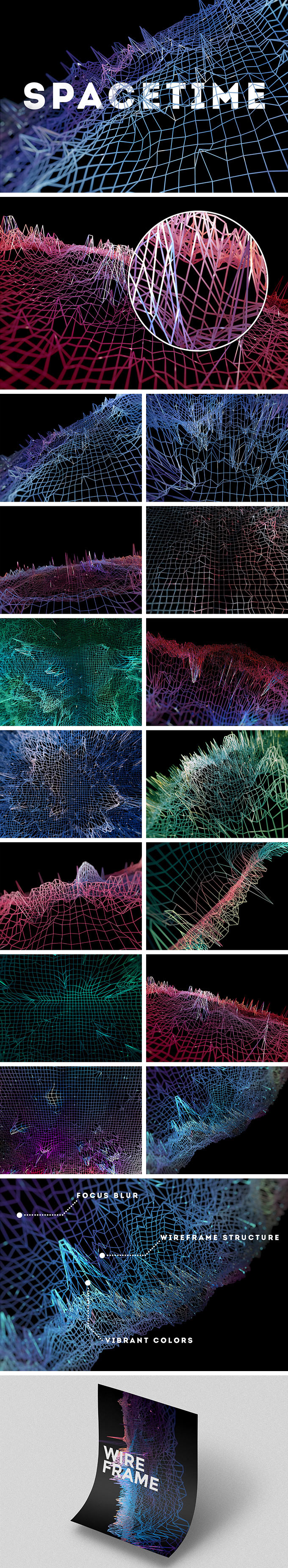 超高清时空抽象主题线框背景图集 Spacetime Abstract Wireframe Backgrounds插图