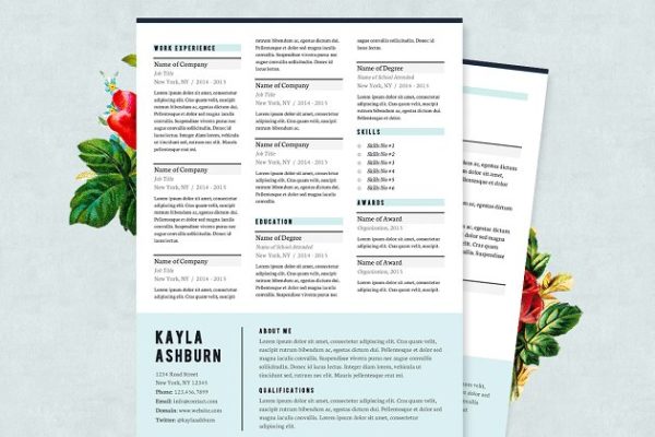 时尚蓝色简历模板 Stylish Blue Resume Template Pkg.