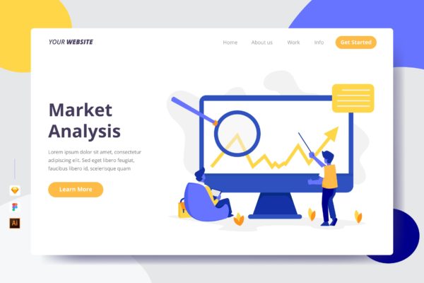 市场分析主题矢量插画网站着陆页设计素材库精选模板 Market Analysis – Landing Page