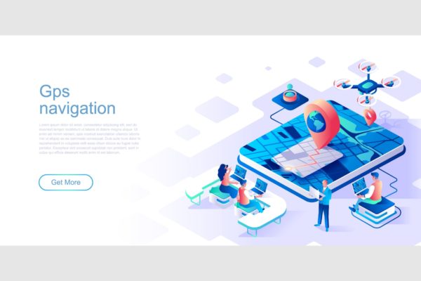 GPS导航主题网站等距扁平风素材库精选概念插画 GPS Navigation Isometric Flat Concept Header