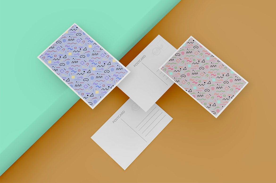 悬浮交叉叠放明信片设计预览素材库精选样机 Postcard Mockup – Four A6 Post Cards插图(1)